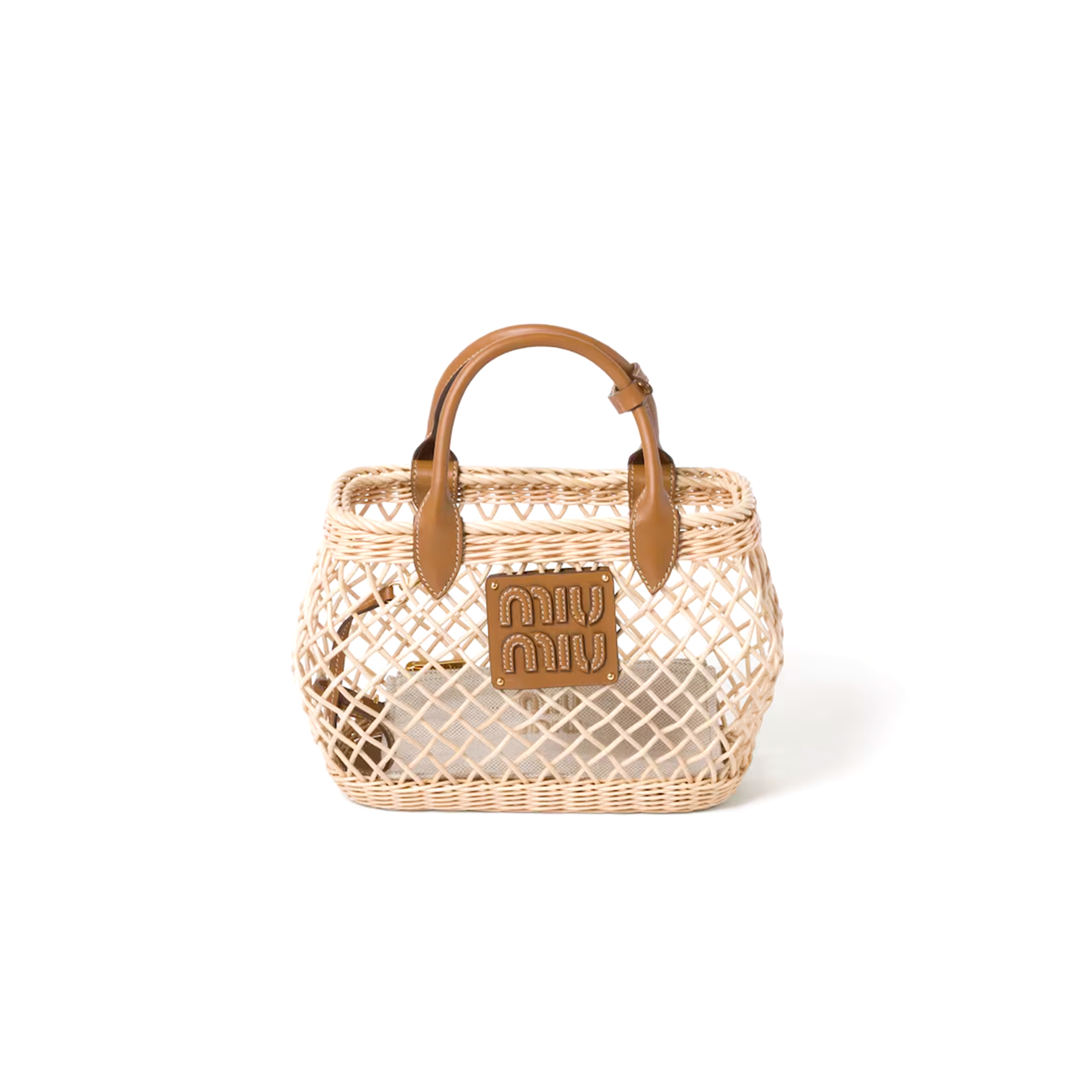 MIU MIU WOVEN FABRIC HANDBAG WITH LEATHER TRIM 5BA286 (23.5*18*9cm)